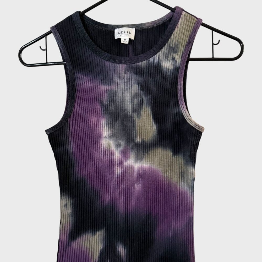 Le Lis Tie-Dye Midi Dress Purple & Blue Women's Medium Bodycon Ribbed-Knit - Picture 5 of 9